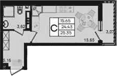Продается 1-комн. квартира, 24.43 м²