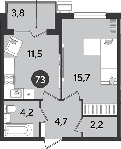 Продается 1-комн. квартира, 38.3 м²