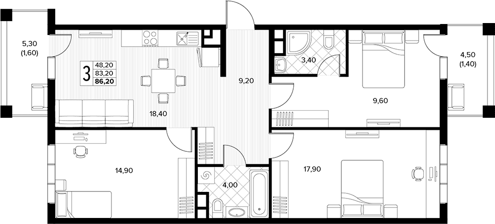 Продается 3-комн. квартира, 83.2 м²