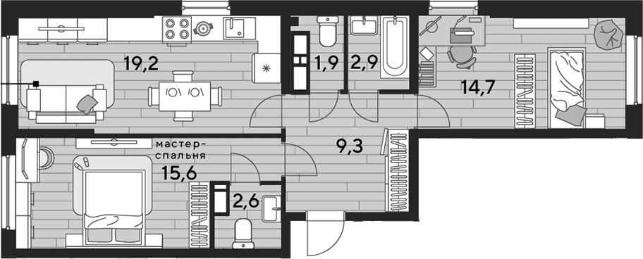 Продается 2-комн. квартира, 66.1 м²