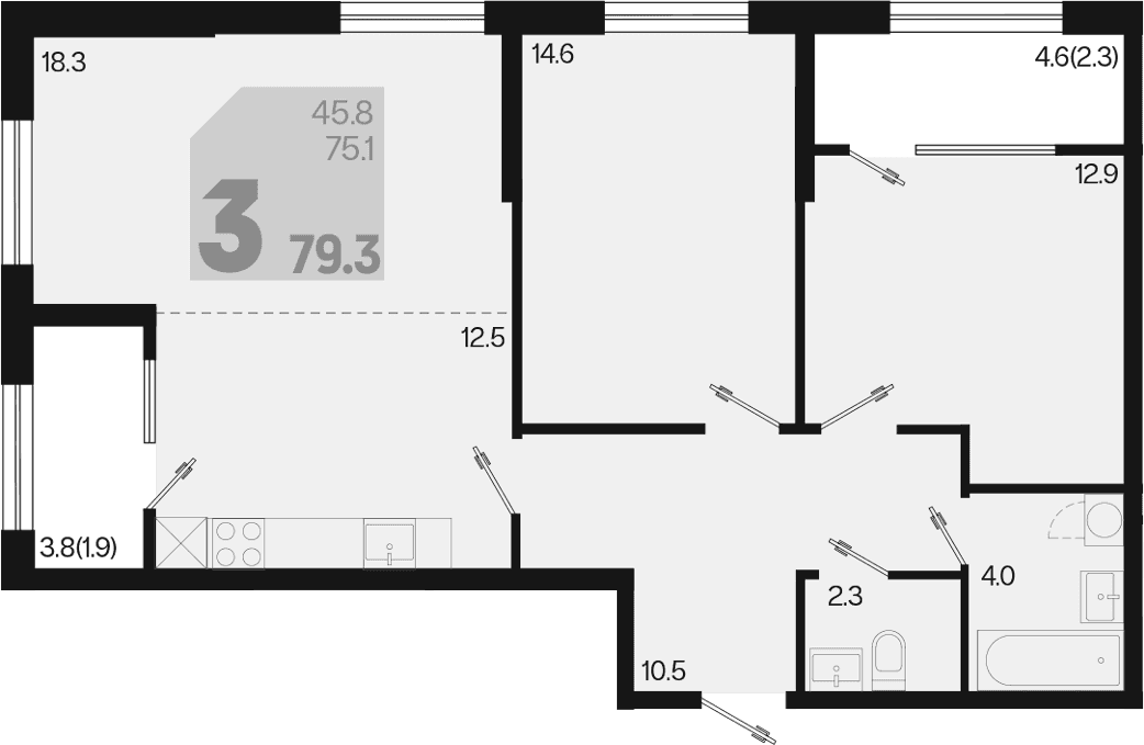 Продается 3-комн. квартира, 75.1 м²