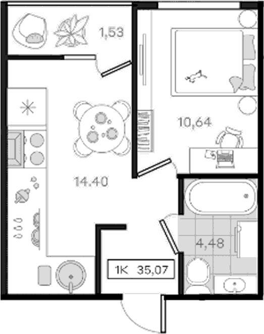 Продается 1-комн. квартира, 33.54 м²