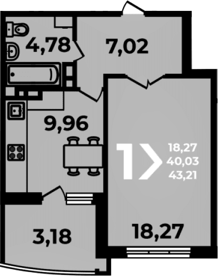 Продается 1-комн. квартира, 40.03 м²