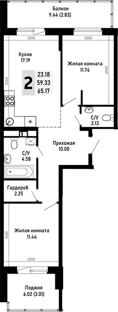 Продается 2-комн. квартира, 59.33 м²