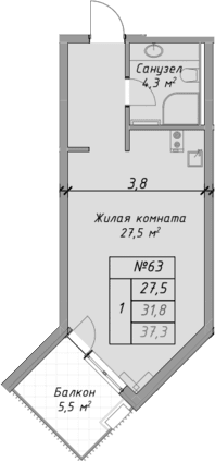 Продается 1-комн. квартира, 31.8 м²