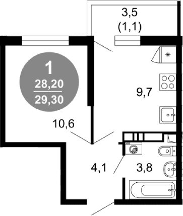 Продается 1-комн. квартира, 28.2 м²
