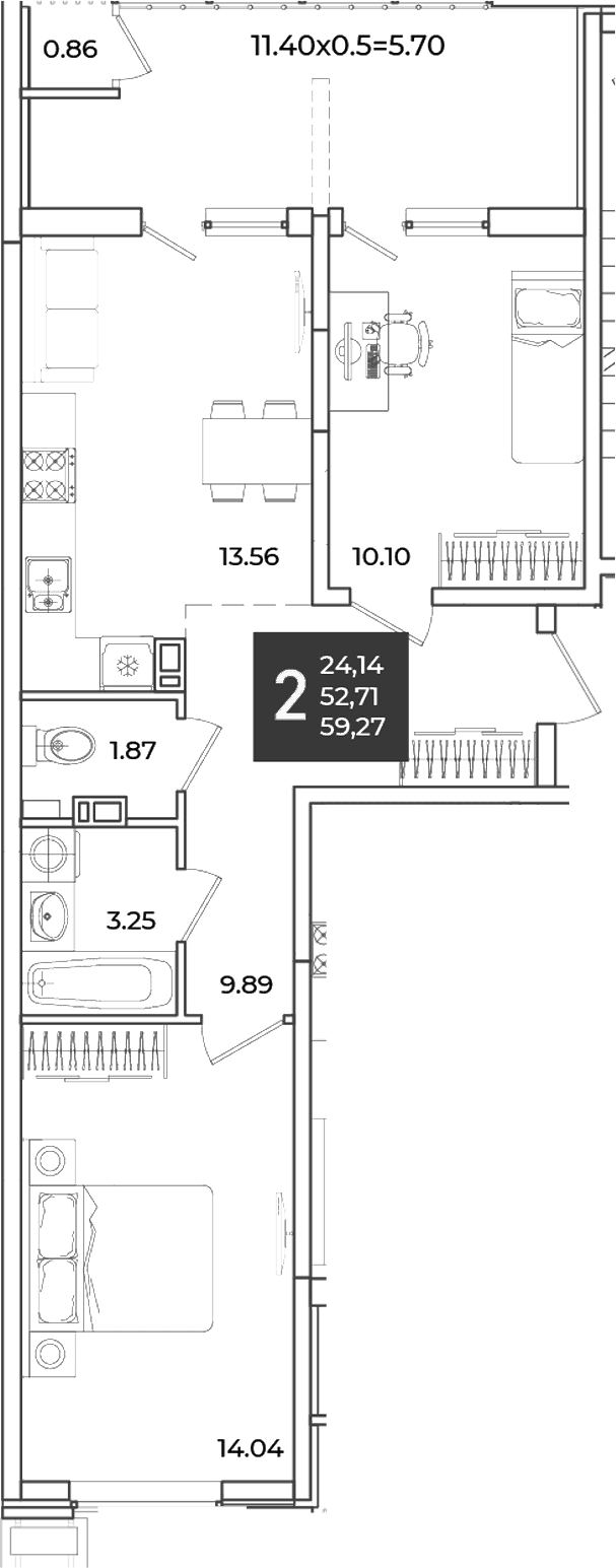 Продается 2-комн. квартира, 52.71 м²