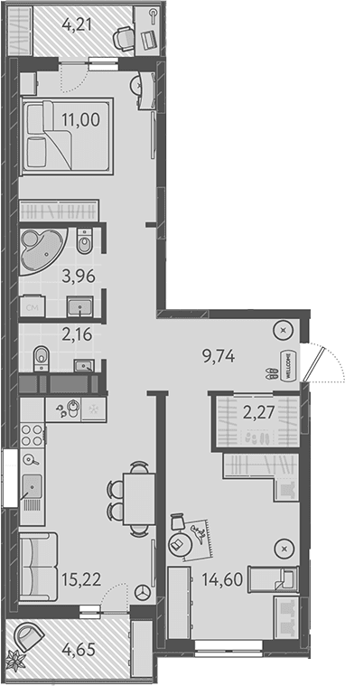 Продается 3-комн. квартира, 58.95 м²