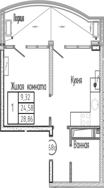Продается 1-комн. квартира, 24.58 м²