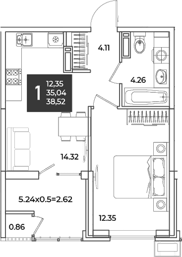 Продается 1-комн. квартира, 35.04 м²