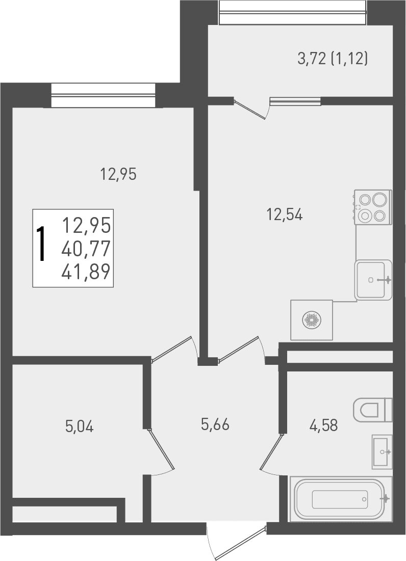 Продается 1-комн. квартира, 40.77 м²