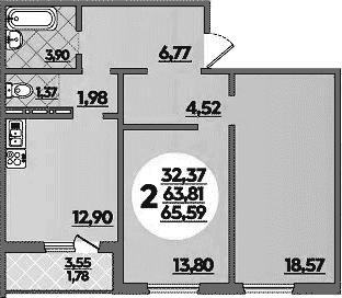 Продается 2-комн. квартира, 63.81 м²
