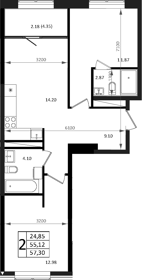 Продается 3-комн. квартира, 55.34 м²