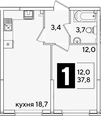 Продается 2-комн. квартира, 37.8 м²