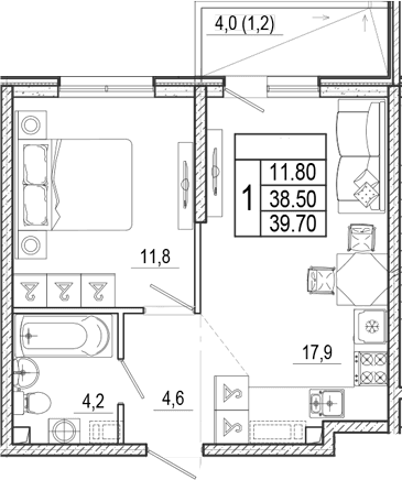 Продается 2-комн. квартира, 38.5 м²