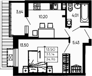 Продается 1-комн. квартира, 33.14 м²