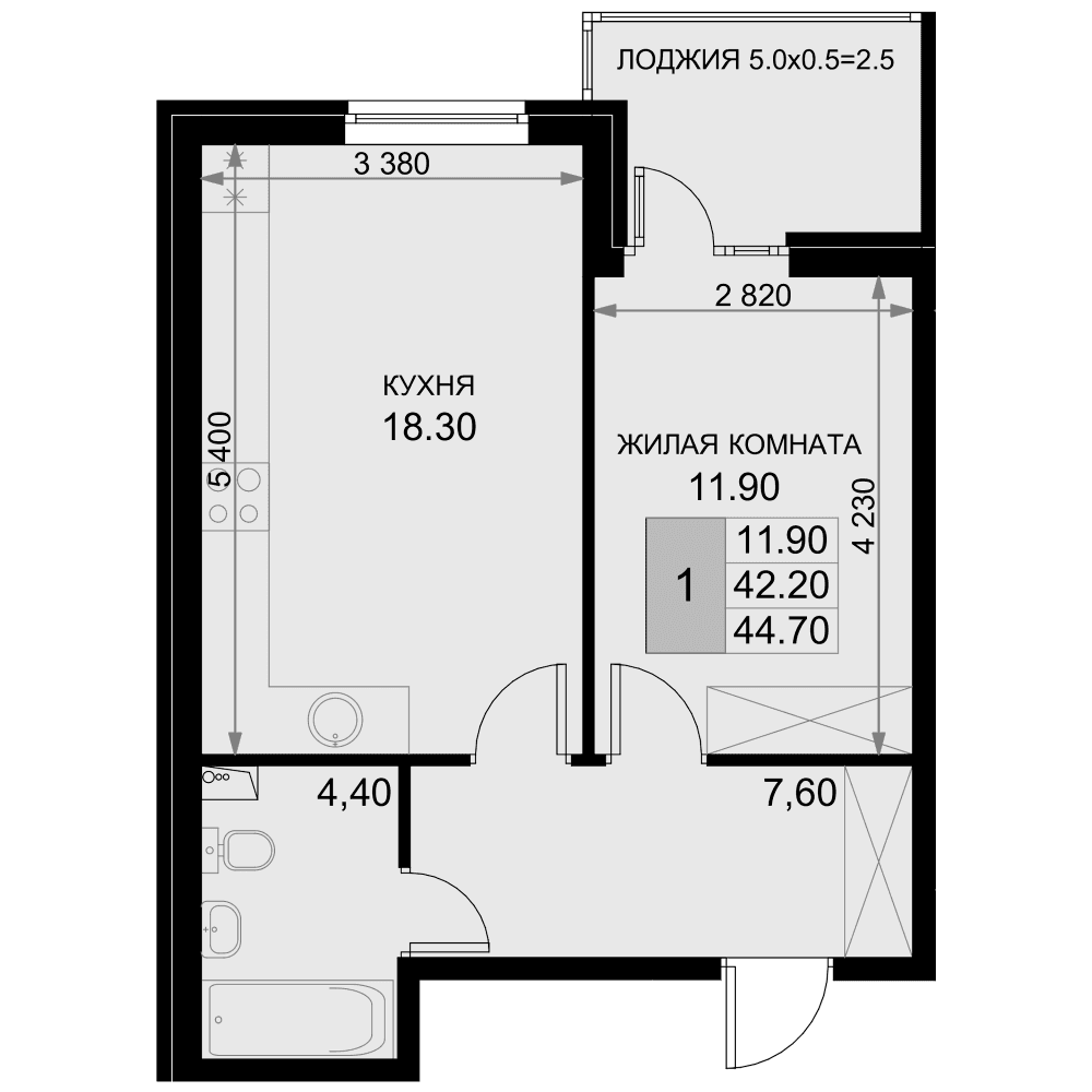 Продается 2-комн. квартира, 42.2 м²