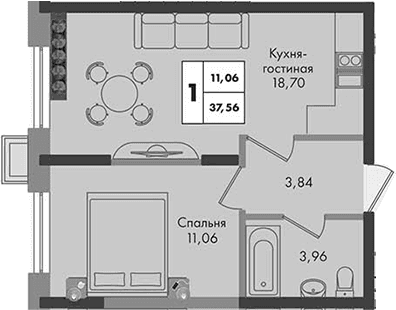 Продается 1-комн. квартира, 37.56 м²