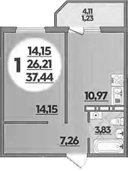 Продается 1-комн. квартира, 36.21 м²