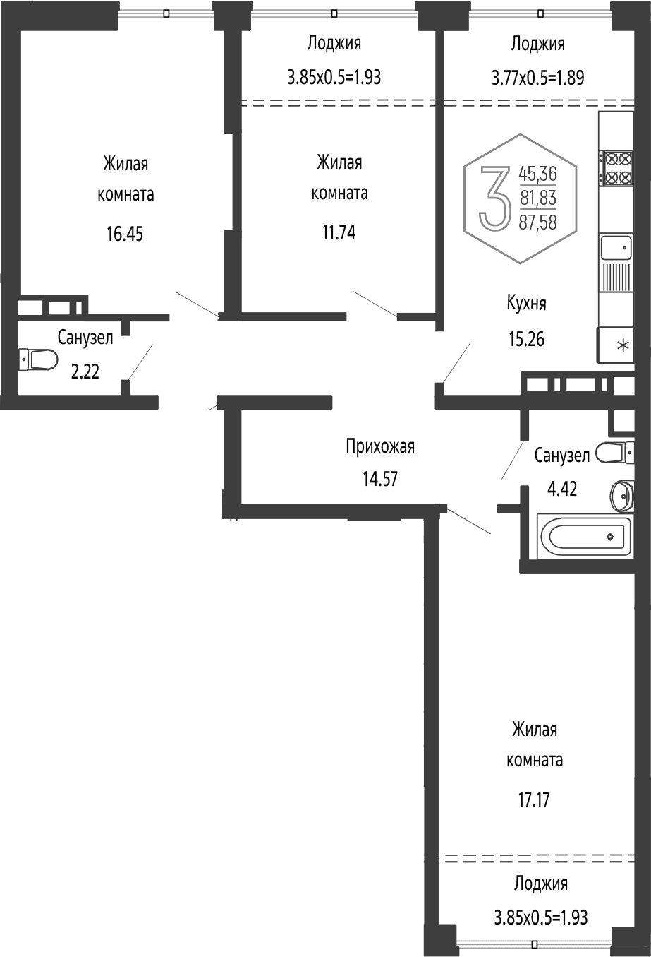 Продается 4-комн. квартира, 81.83 м²