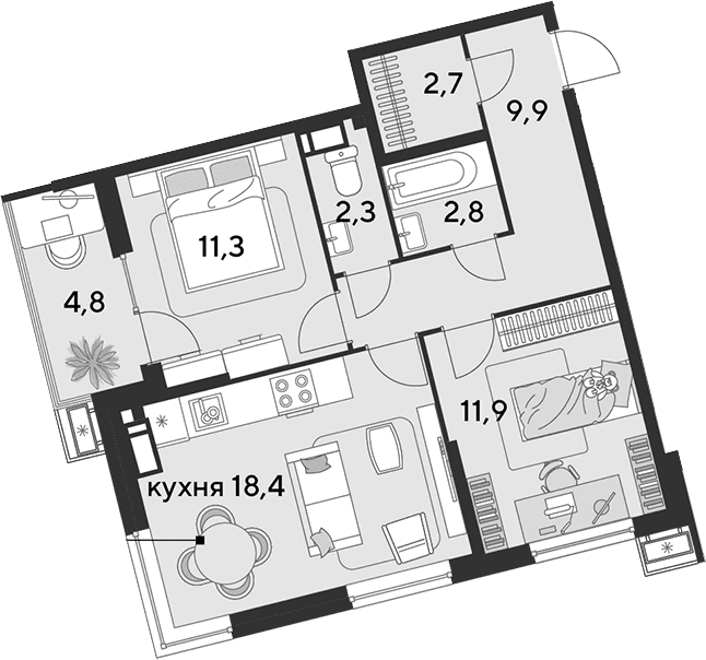 Продается 3-комн. квартира, 59.3 м²