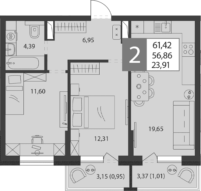 Продается 3-комн. квартира, 54.9 м²