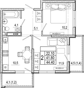 Продается 2-комн. квартира, 41.8 м²