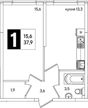 Продается 1-комн. квартира, 37.9 м²