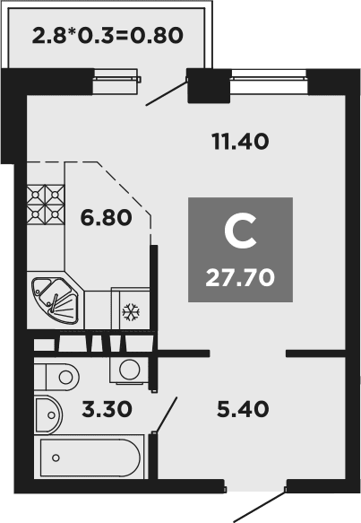 Продается 1-комн. квартира, 26.9 м²