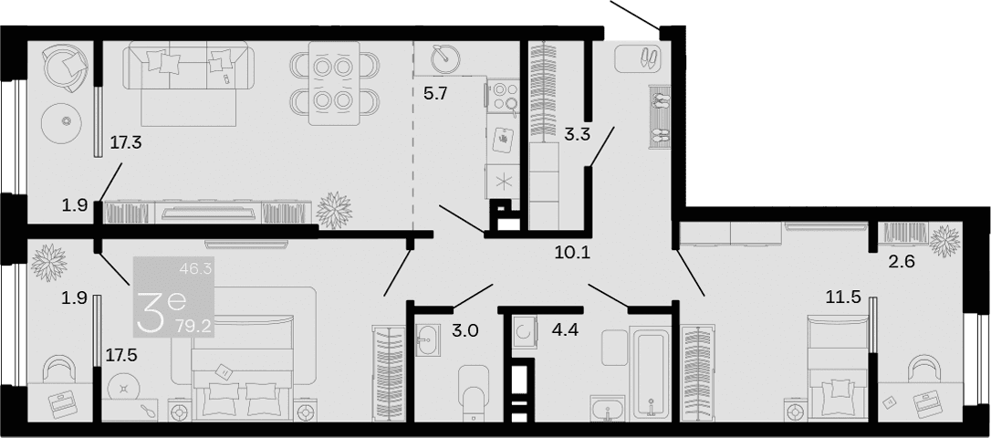 Продается 3-комн. квартира, 72.8 м²