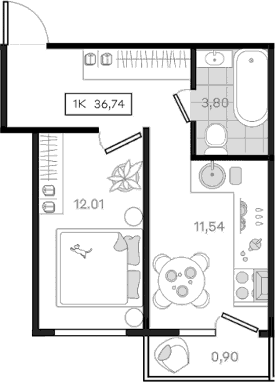 Продается 1-комн. квартира, 35.84 м²