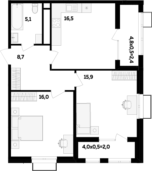 Продается 2-комн. квартира, 62.2 м²