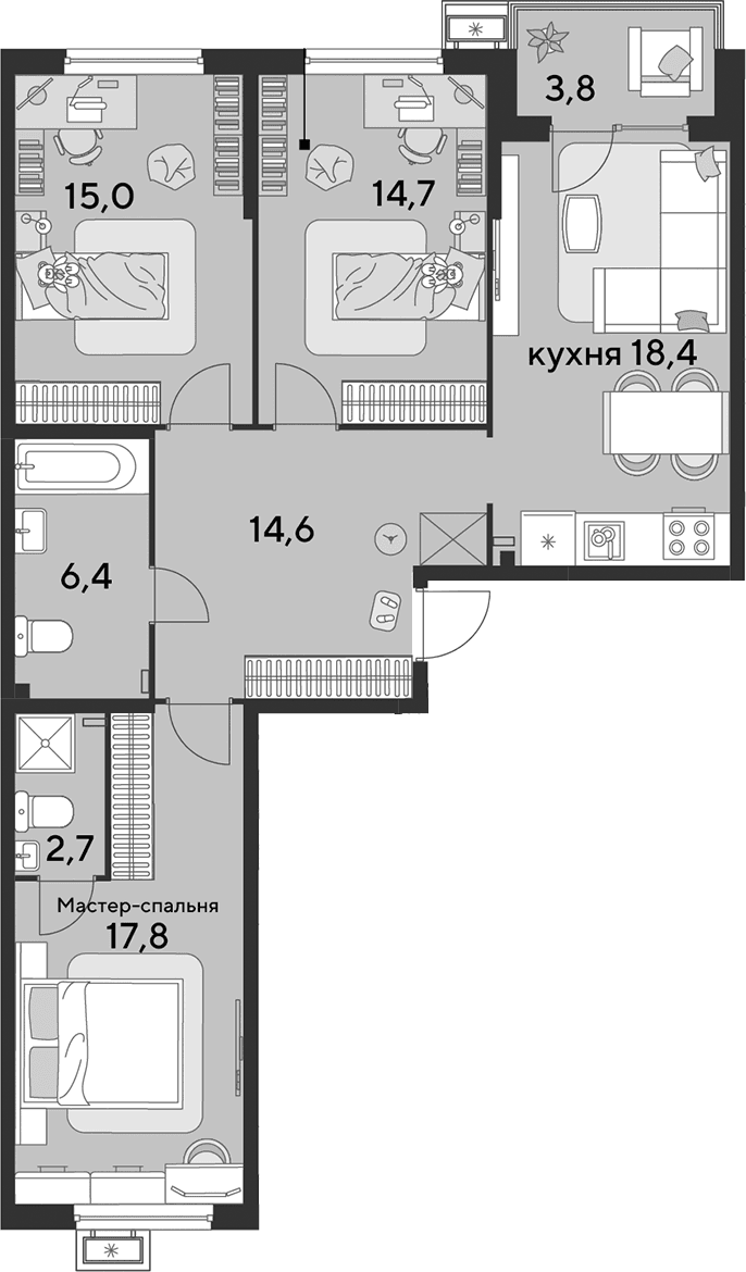 Продается 4-комн. квартира, 89.6 м²