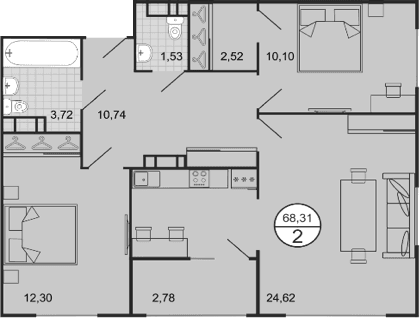Продается 3-комн. квартира, 65.53 м²