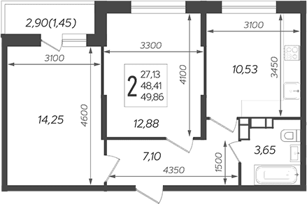 Продается 2-комн. квартира, 48.41 м²