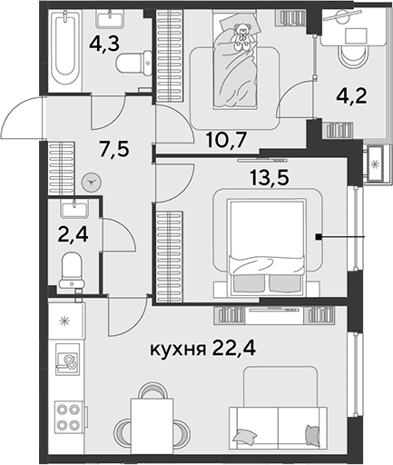 Продается 3-комн. квартира, 60.8 м²