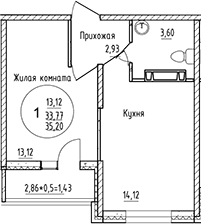 Продается 1-комн. квартира, 33.77 м²