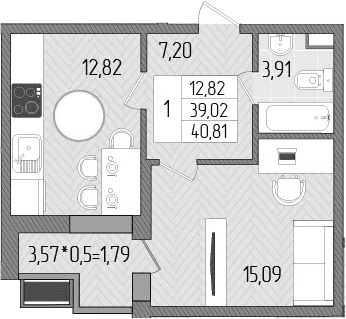 Продается 1-комн. квартира, 39.02 м²