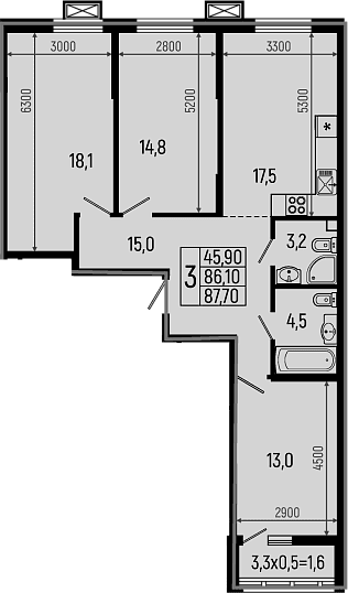 Продается 3-комн. квартира, 86.1 м²
