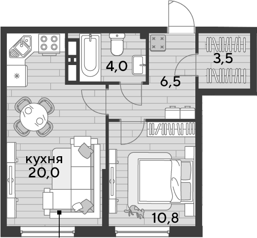Продается 1-комн. квартира, 44.8 м²