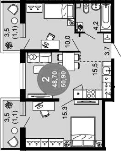 Продается 3-комн. квартира, 48.7 м²