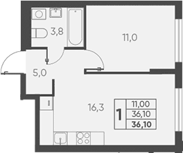 Продается 2-комн. квартира, 36.1 м²