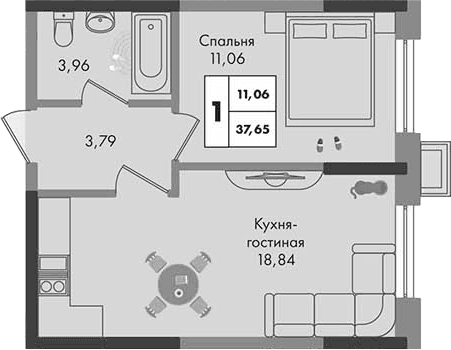 Продается 1-комн. квартира, 37.65 м²