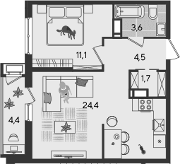 Продается 2-комн. квартира, 45.3 м²