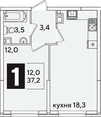 Продается 2-комн. квартира, 37.2 м²