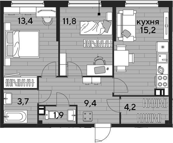 Продается 2-комн. квартира, 59.6 м²