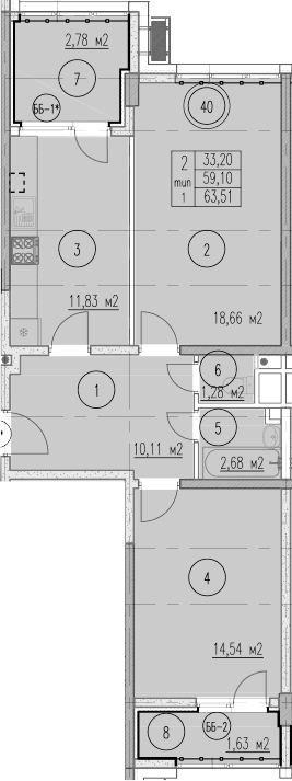 Продается 2-комн. квартира, 59.05 м²
