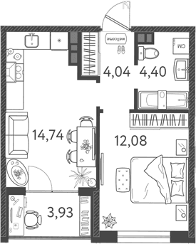 Продается 2-комн. квартира, 34.18 м²