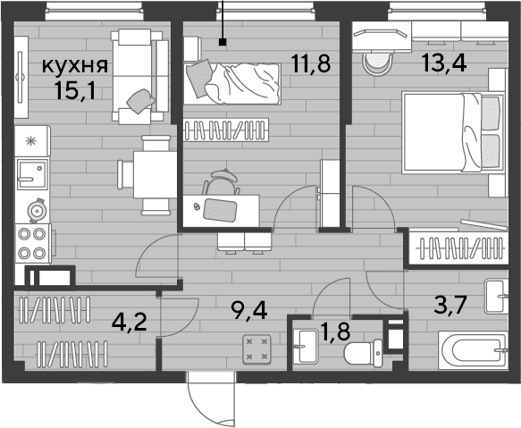 Продается 2-комн. квартира, 59.4 м²