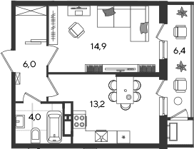 Продается 1-комн. квартира, 38.1 м²